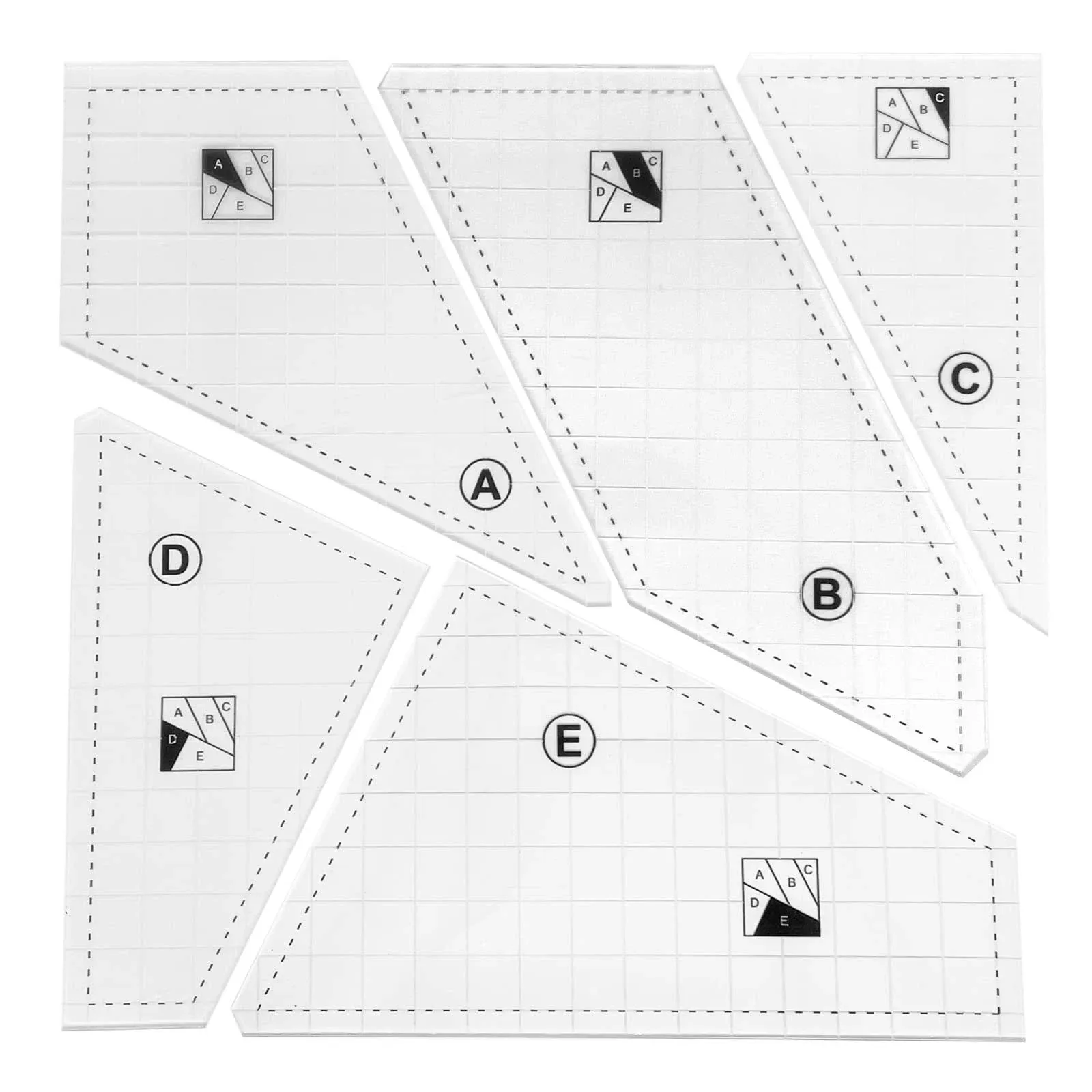 Quilting Rulers and Templates, 5Pcs Creative Quilting Cutting Template Quilt Tem