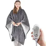 Degrees of Comfort Heated Sherpa Wrap Shawl, Cozy Winter Electric Blanket Throw, Snuggie for Grandma Mom Women, Washable, Auto Shut-Off, Reversible 50 x 64 in, Grey