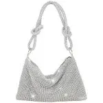 Rhinestone Purses for Women Chic Sparkly Evening Handbag Bling Hobo Bag Shiny Silver Clutch Purse for Party