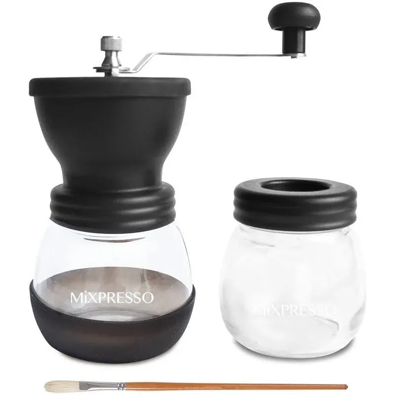 Mixpresso Manual Coffee Grinder Set, Hand Coffee Mill With Conical Ceramic Burr Two Glass Jars And Soft Brush, Manual Coffee Bean Grinder & Spice Grinder