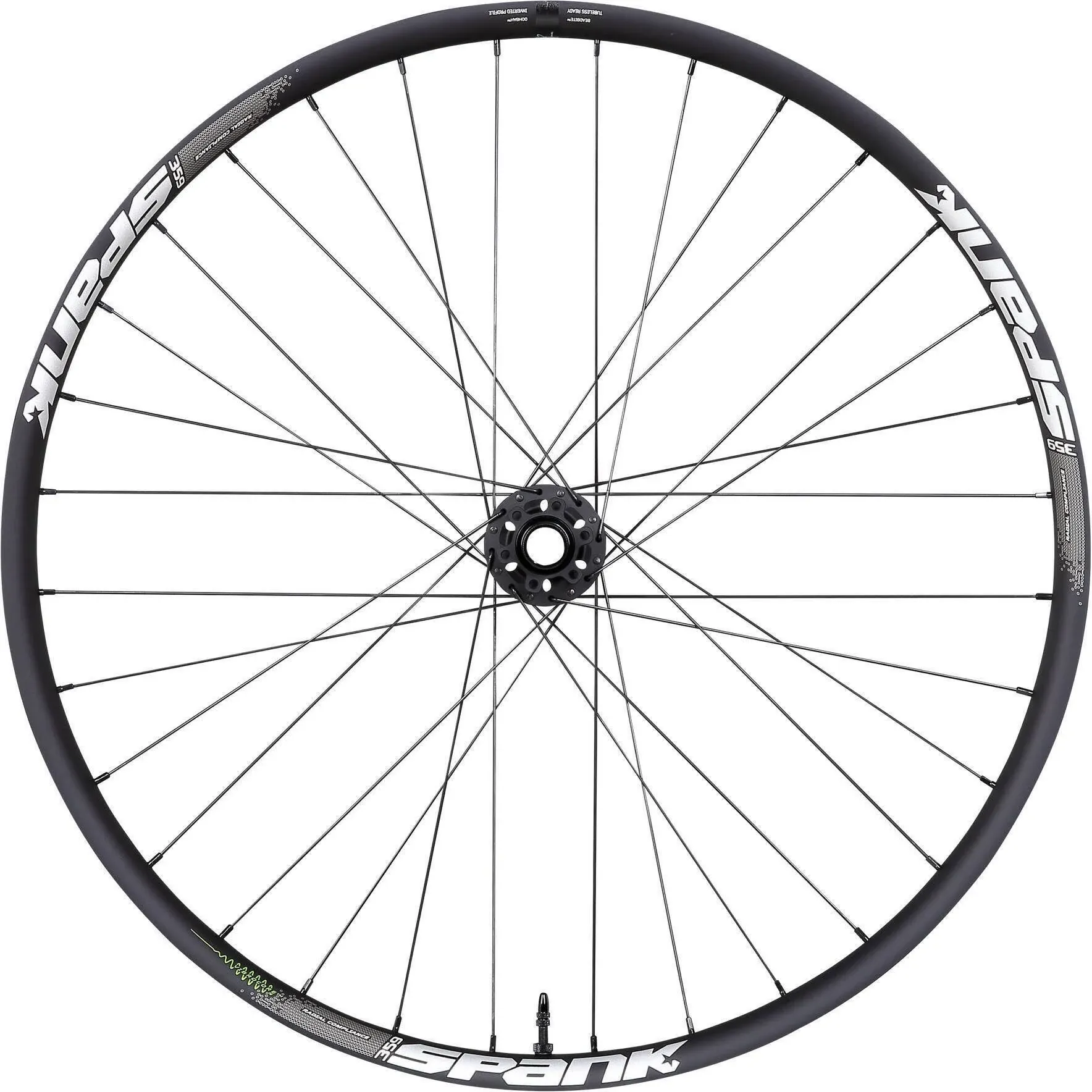 SPANK 359 Vibrocore™ Front Wheel 27.5" 32H Boost Black/Silver Vibrocore Technology to Reduce arm Pump, 30.5mm Inner Width, Fitting Tires from 2.0” to 2.6”, tubeless Ready