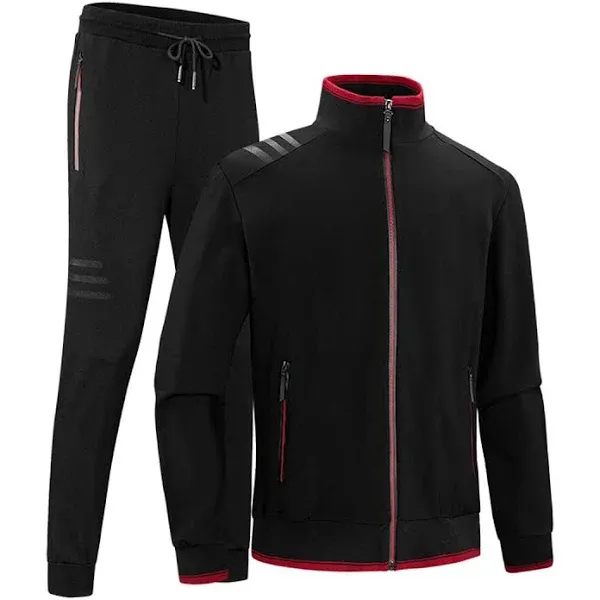 INVACHI Men's 2-Piece Full Zip Athletic Tracksuit Set Jacket & Pants for Active ...