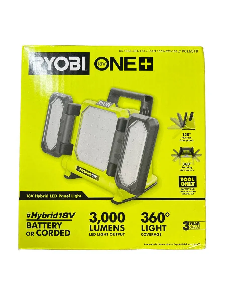 Ryobi PCL631B One+ 18V Cordless Hybrid LED Panel Light (Tool Only)