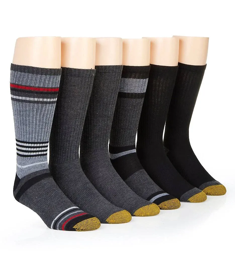 Gold Toe 3185S Fashion Sport Crew Socks - 6 Pack (Charcoal/Grey<wbr/>/Black O/S)