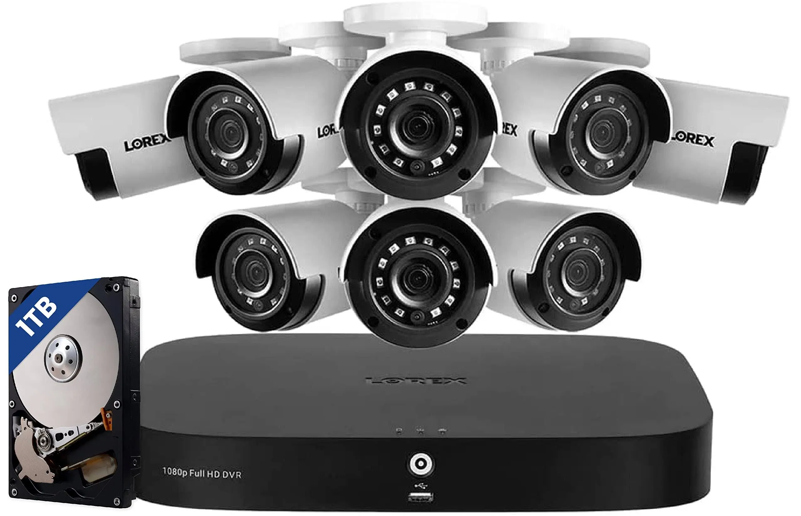 Lorex 1080p 8-channel 1TB Wired DVR with 8 Wired Cameras, 130FT Night Vision, Person and Vehicle Smart Motion Detect, -30°C Col