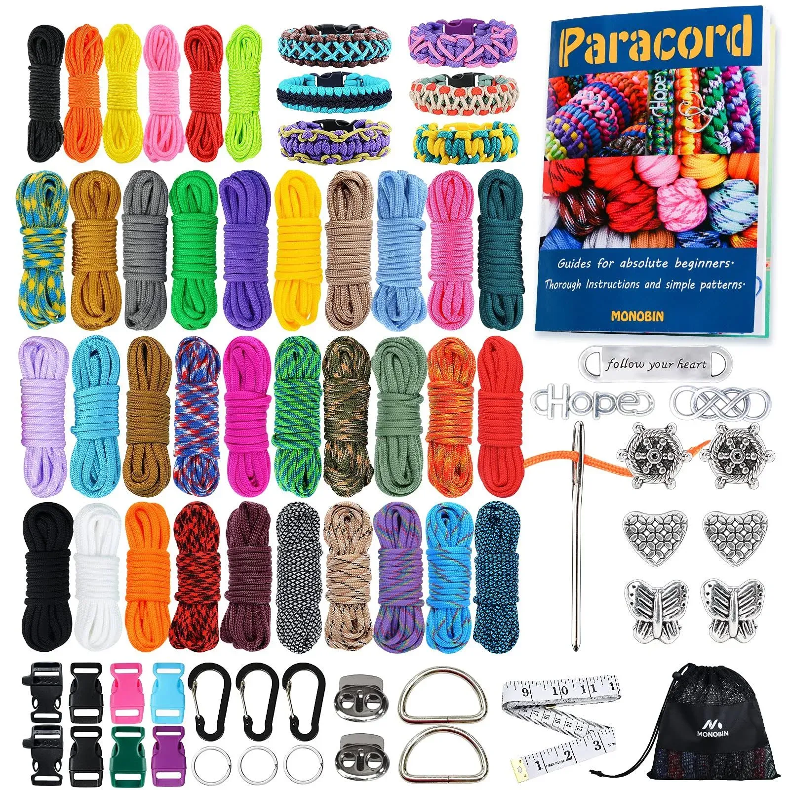 MONOBIN Paracord, 550 Paracord Combo Kit with Instruction Book - 36 Colors ...