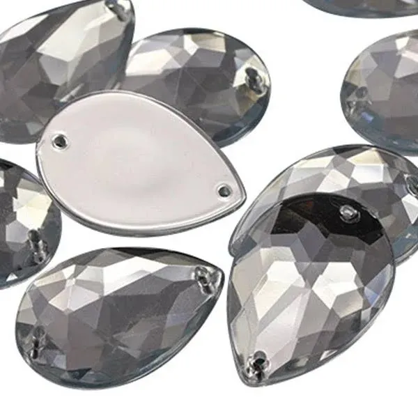 Sew on Teardrop Acrylic Gems Flat Back 25x18mm 15 Pcs Crystal Clear H102