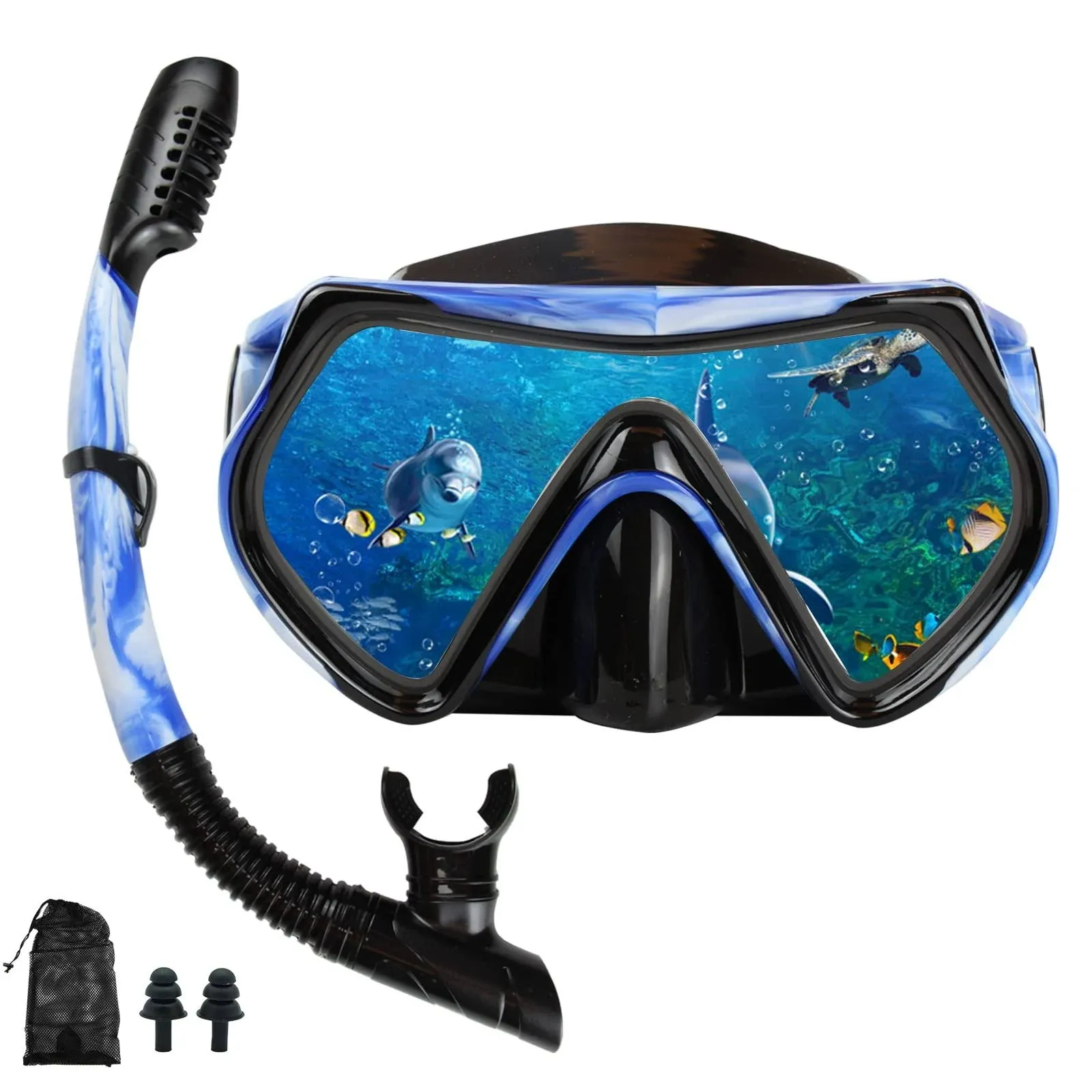 DIPUKI Snorkel Mask Snorkeling Set for Adults and Youth, Diving Mask and Full Dry Snorkel Swim Googles Is Suitable for Snorkeling, Dive