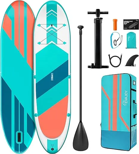 EVAJOY Inflatable Paddle Board 6'' Thick Around Stand Up Paddle Board with Portable iSUP Accessories & Waterproof Bag, Portable Hand Pump for Racing Touring Fishing, Safety Leash, Main Fin