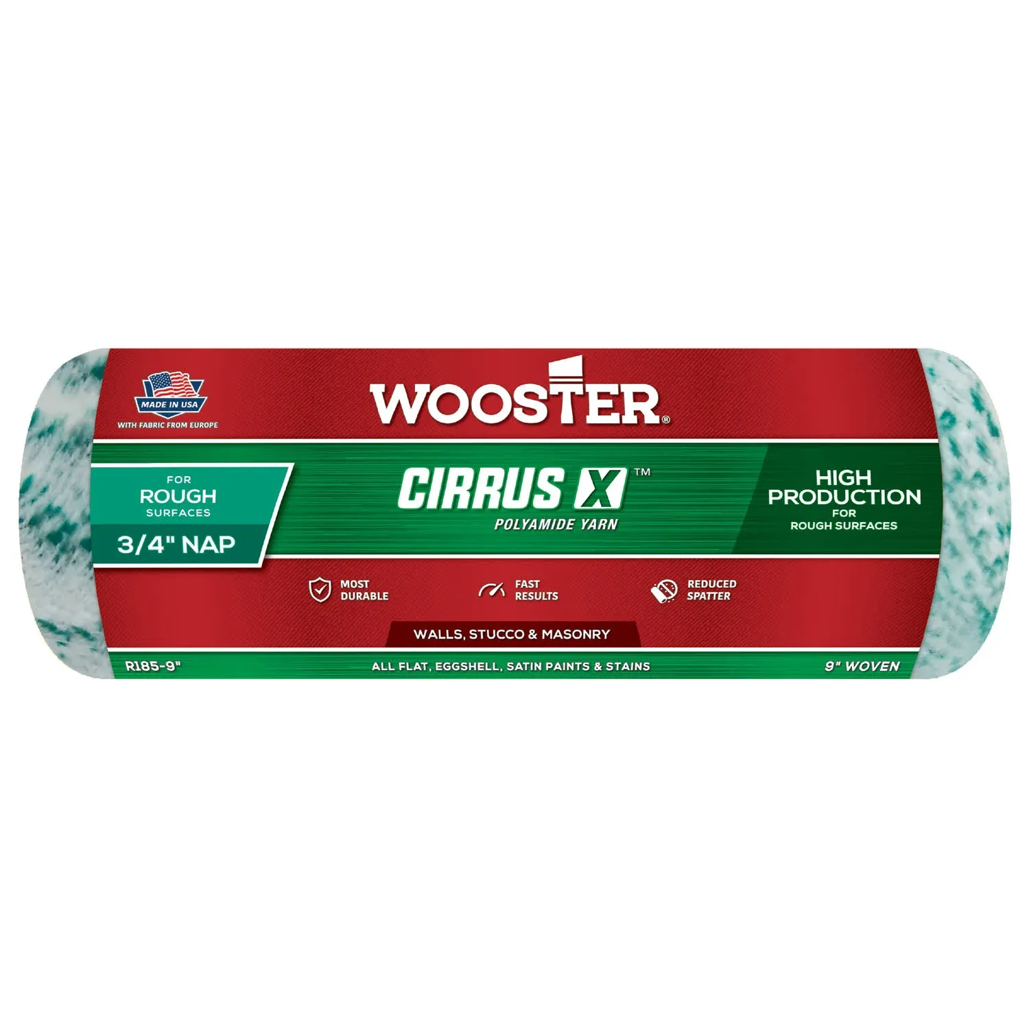 Wooster R185-9 COLORmaxx Roller Cover, 3/4 in Thick Nap, Polyamide Fabric Cover, Green