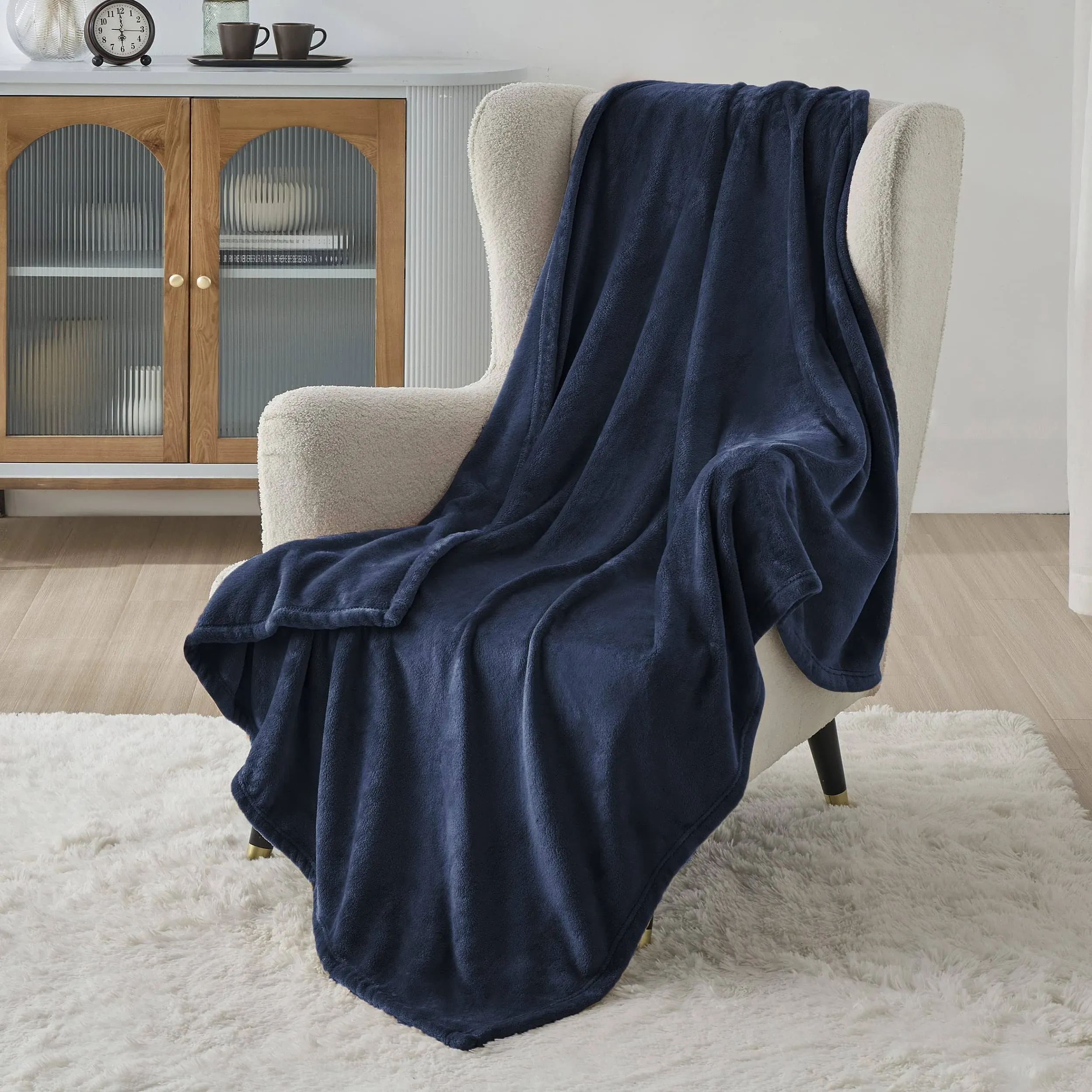 Bedsure Fleece Blanket Twin Blanket Navy Blue - 300GSM Soft Lightweight Plush Cozy Twin Blankets for Bed, Sofa, Couch, Travel, Camping, 60x80 inches