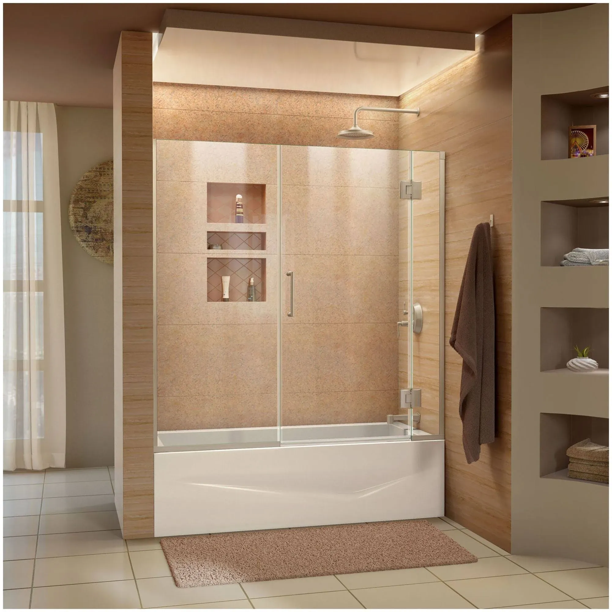 DreamLine D58580-04 Unidoor-X 58-58 1/2"W x 58"H Frameless Hinged Tub Door - Brushed Nickel