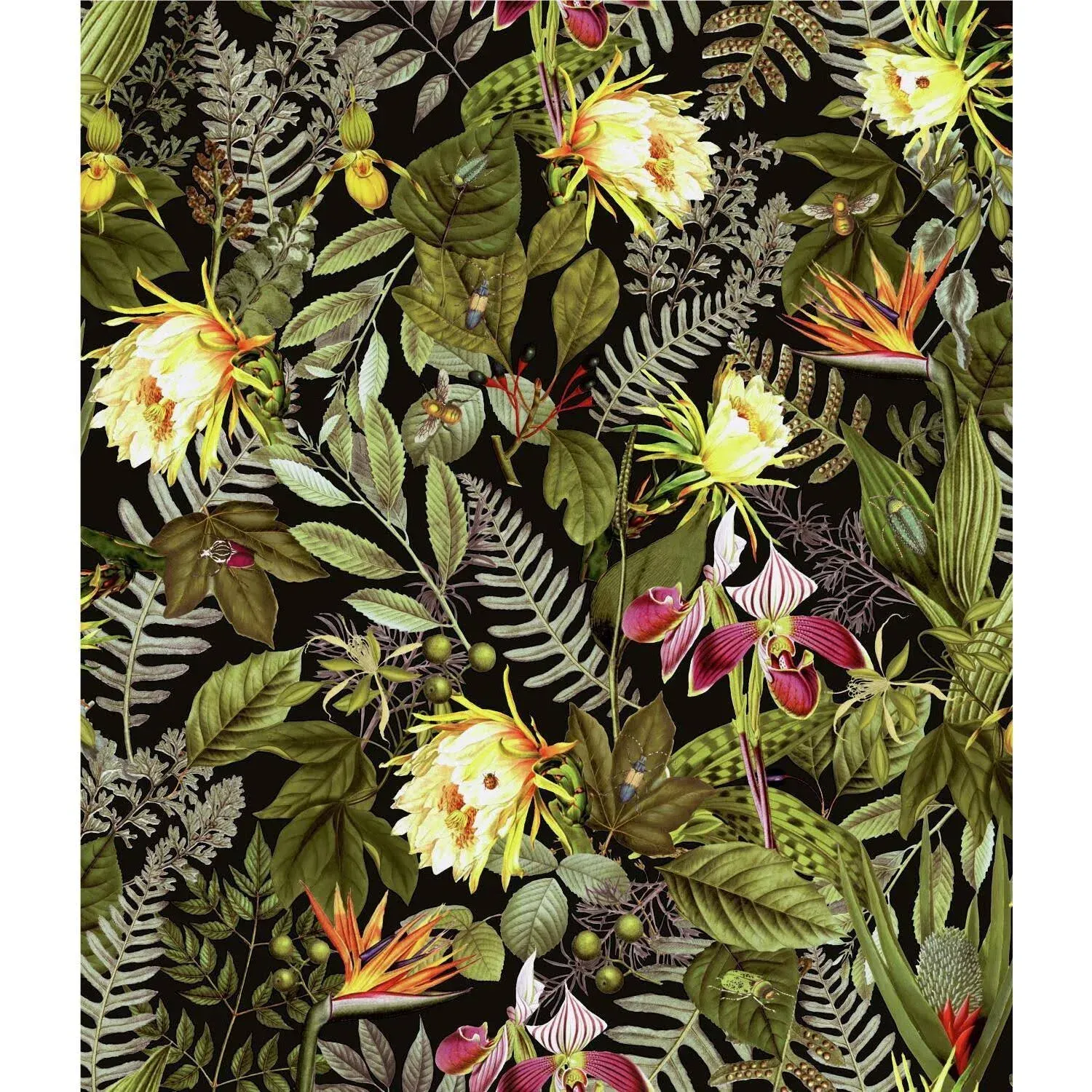 RoomMates Tropical Flowers Peel and Stick Wallpaper Black