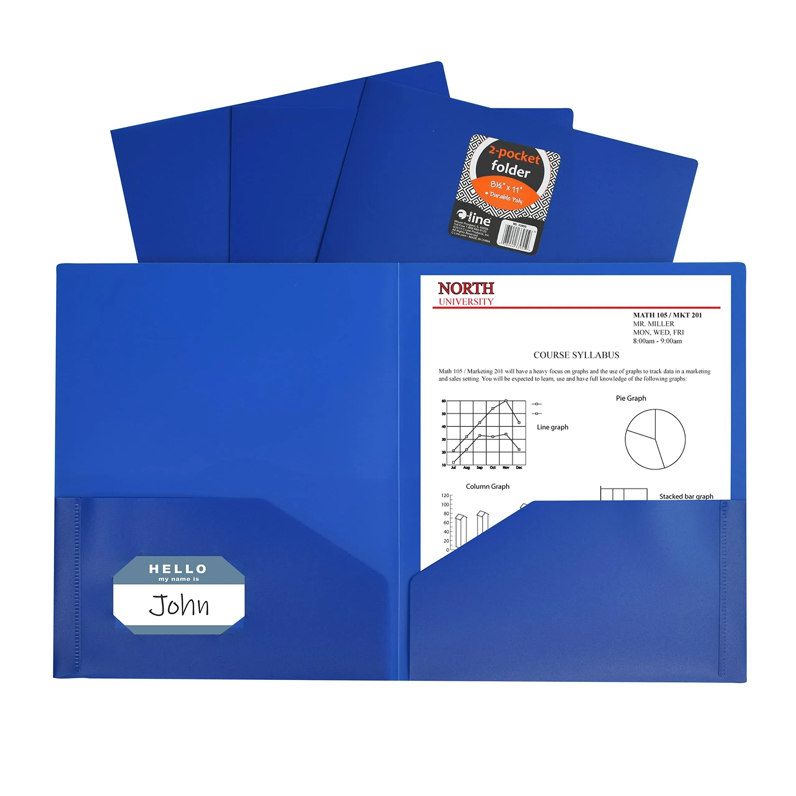 25 Folders C-Line Two-Pocket Letter Size Blue Polypropylene Folders, 33955