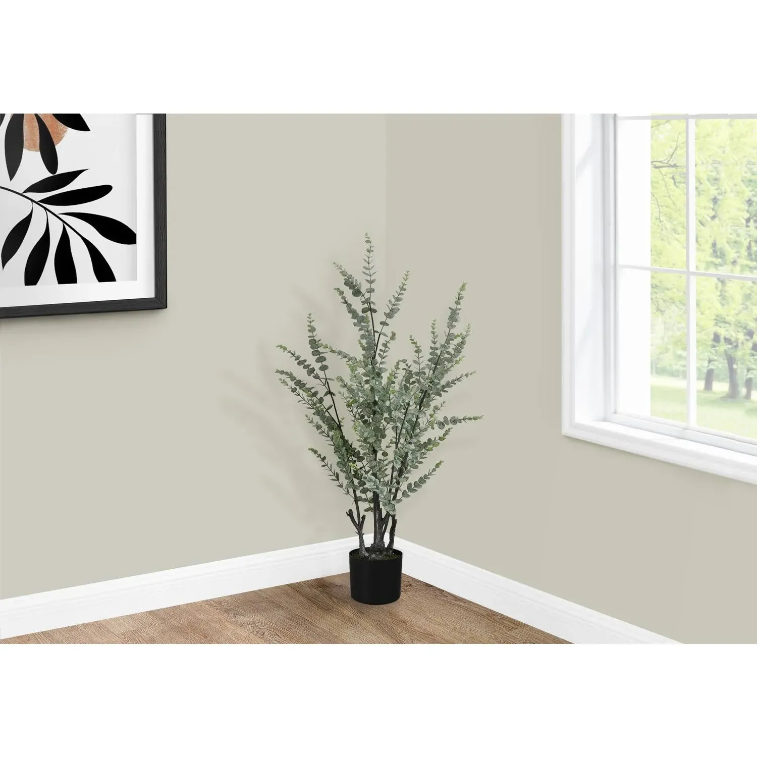 Monarch Artificial Plant, 44" Tall, Eucalyptus Tree, Decorative, Green Leaves, Black Pot