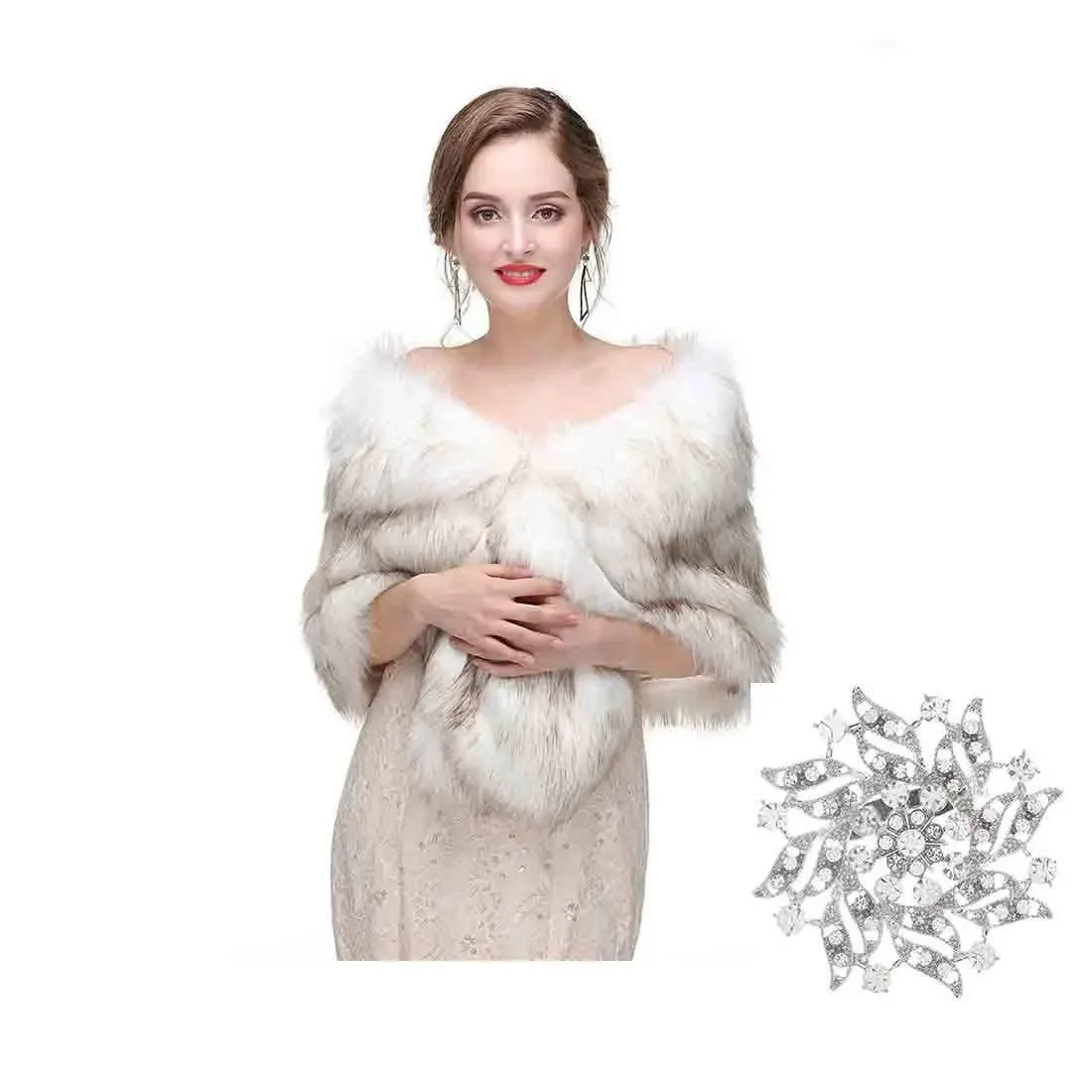 Yfe Women's Faux Fur Wraps and Shawls Sleeveless Wedding Fur Stole Shrug 1920 Faux Fur Scarf Coat For women Fur Capelet Mink