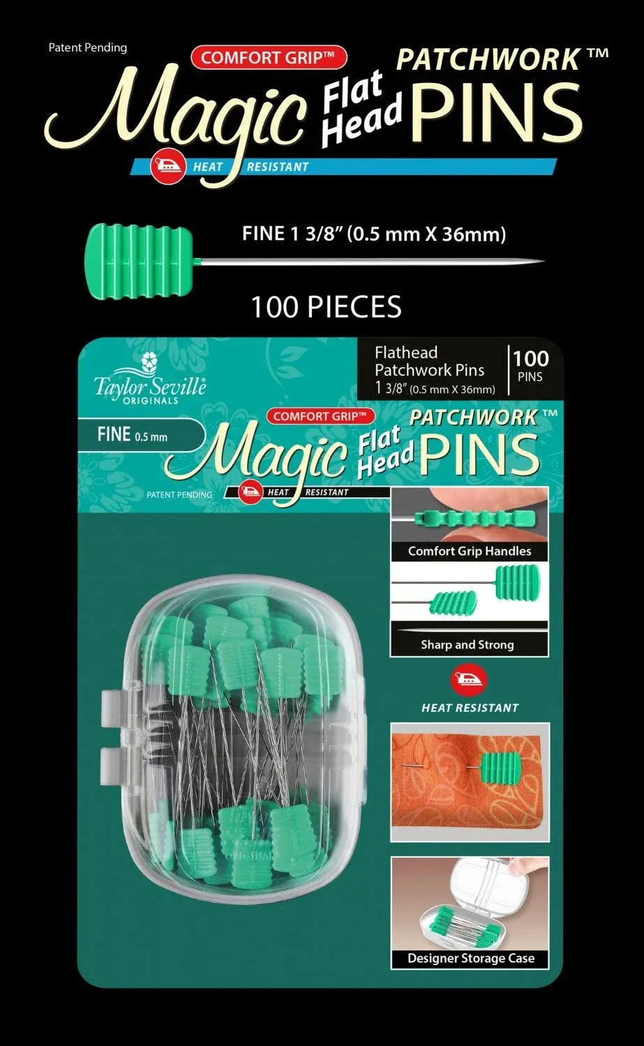 Taylor Seville Fine Magic Pins - Patchwork 100/PKG