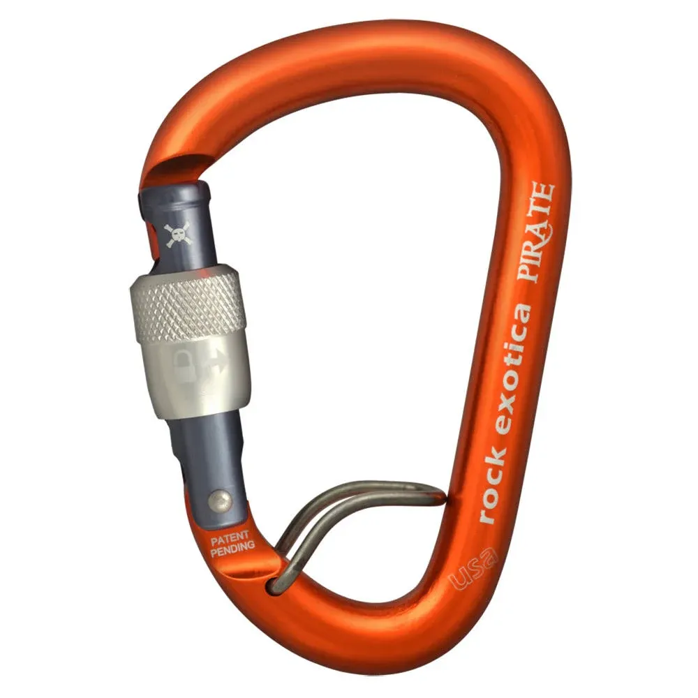 Rock Exotica Pirate Aluminum Carabiner with WireEye - Screw Locking - Orange with Bright Gate