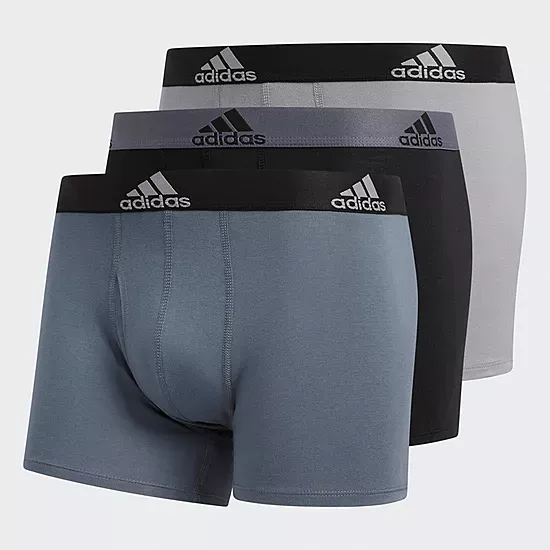 adidas Men's Performance Stretch Cotton Trunk Underwear (3-Pack) Designed for Active Comfort and All Day Wear