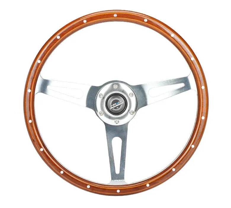 NRG Reinforced Steering Wheel (360mm) Dark Wood Grain w/Chrome 3-Spoke Center