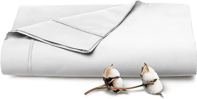 Pizuna Pure 100% Cotton Flat Sheets Only Twin XL White (1 PC), Luxurious 400 Thread Count Long Staple Cotton Sateen with 4" Hem (Combed Twin XL Flat Sheet Only Cotton)