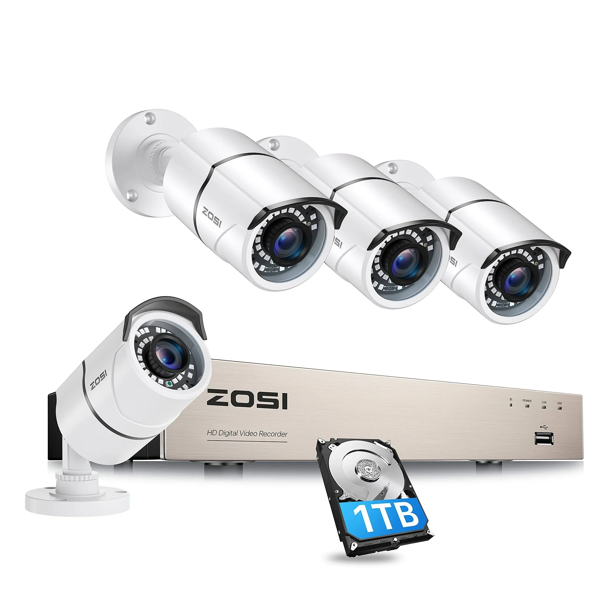 ZOSI 8CH 3K Lite Home Security Camera System Outdoor with 1TB HDD,AI Human/Vehicle Detection,120ft Night Vision,H.265+ 8 Channel Wired DVR with 4pcs 1080P Weatherproof CCTV Cameras,for 24/7 Recording