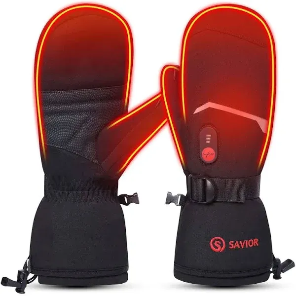 SAVIOR HEAT Heated Mittens Battery Ski Gloves, Electric Rechargeable Mitts for Skiing Camping Hiking Arthritis Hands Men Women