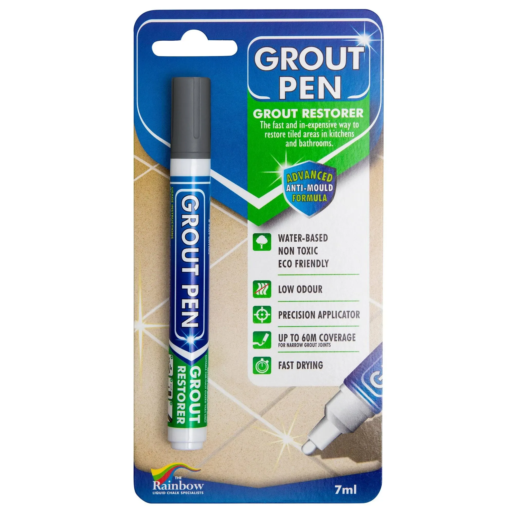 Grout Pen Grey Tile Paint Marker: Waterproof Grout Paint, Tile Grout Colorant and Sealer Pen - Grey, Narrow 5mm Tip (7mL)