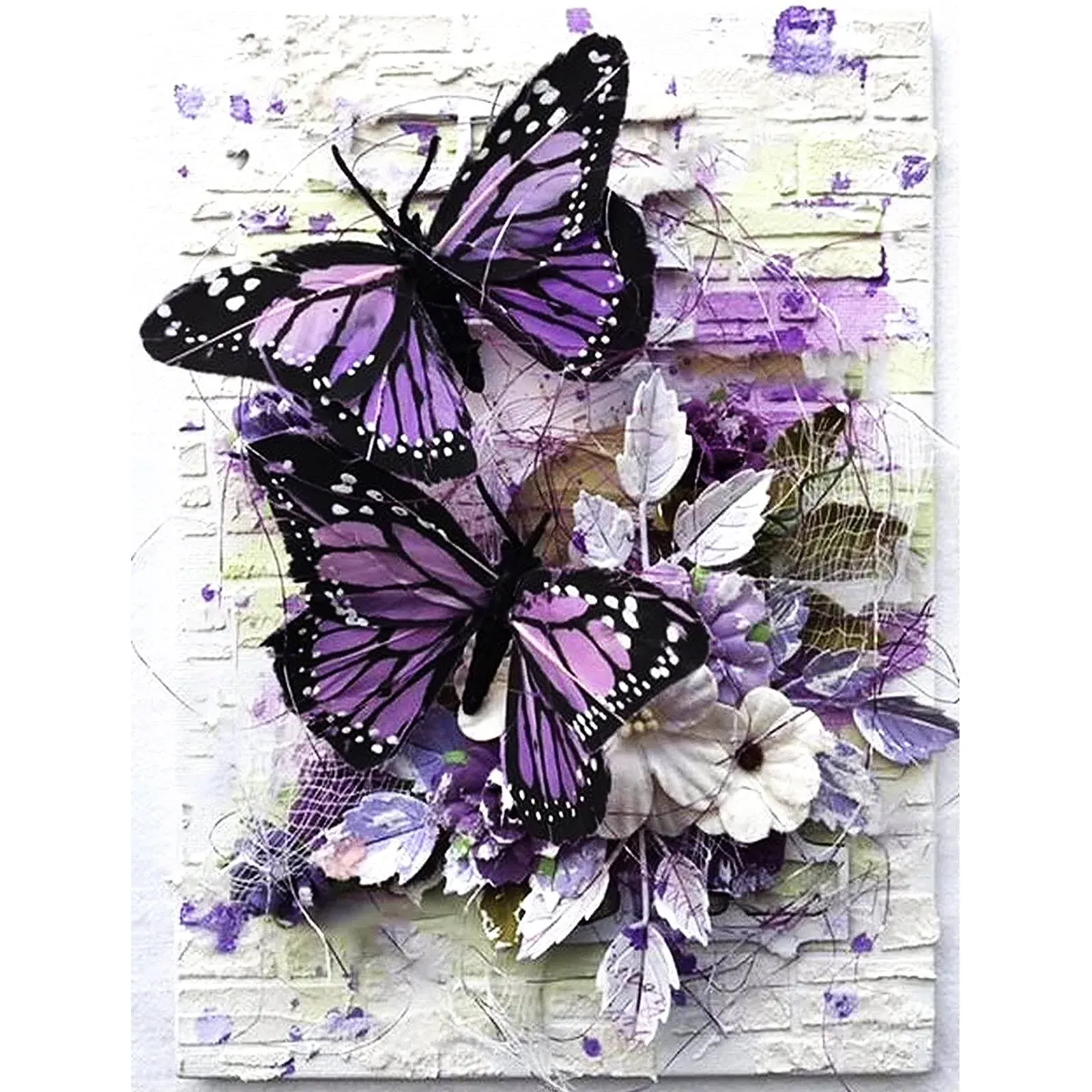 DOTZSO Painting Kits for Adults DIY 5D Round Full Drill Butterfly Flowers Diamond Art Adult 5d Diamond Painting Very Suitable for Home Leisure and Wall Decoration 11.8x15.7 (Inches)