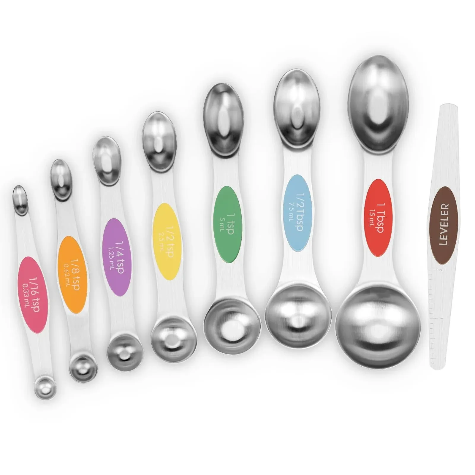 Aovchei 8 PCS Magnetic Measuring Spoons Set, Dual Sided, Stainless Steel Small Tablespoon, Teaspoons, Fits in Spice Jars, for Dry and Liquid, Multi-Color