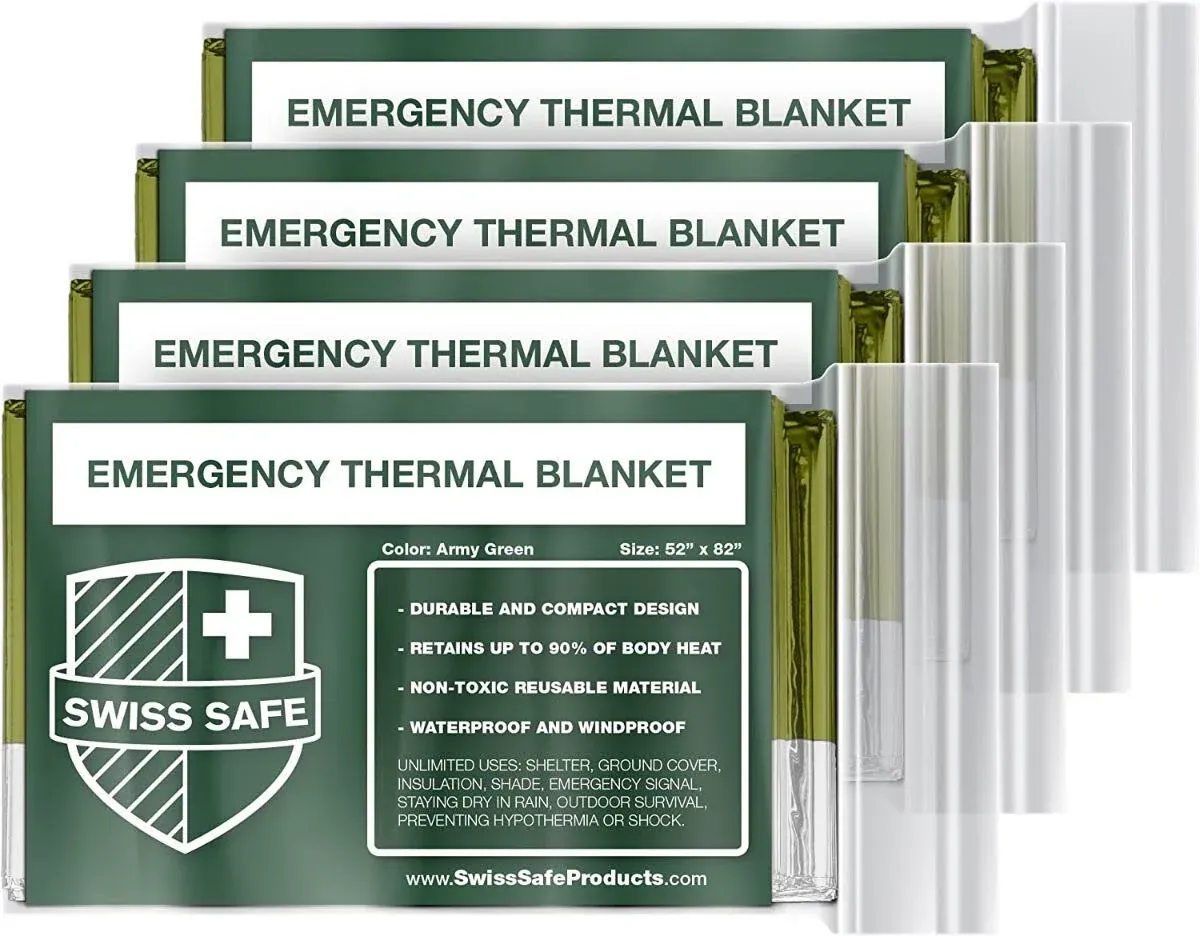 Swiss Safe Emergency Blankets (4/pk)- Army Green