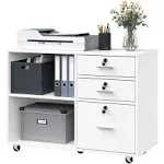 YITAHOME Wood File Cabinet, 3 Drawer Mobile White Without Charging Station