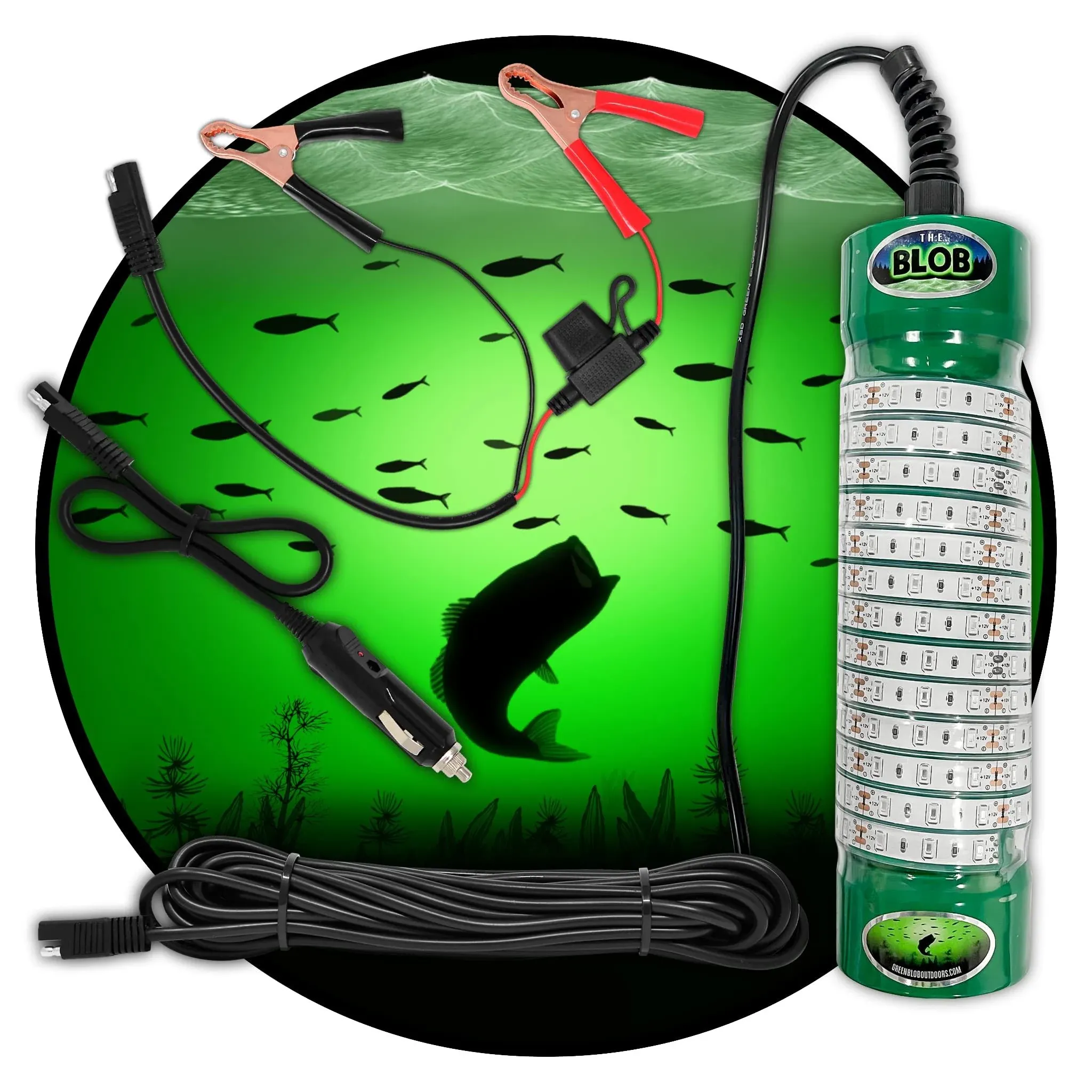 Green Blob Outdoors Underwater Fishing Lights, American Made, Docks and Boats, Brightest Fish Attractor for Snook, Bass, Crappie, Striper, Bait, Catfish and More (Green, 12V 7500 30ft)