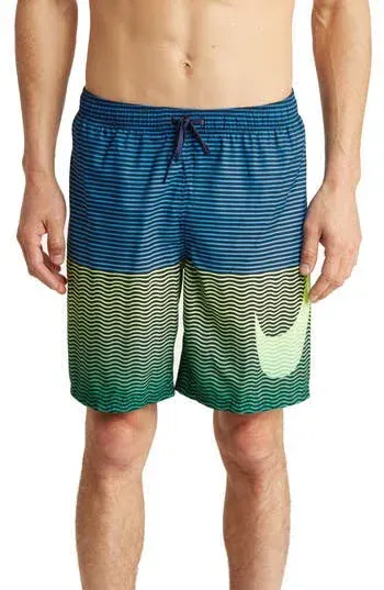 Nike Swim Men&#039;s Horizon Stripe 9&#034; Medium Short Ghost Green NESSC616 387 New Tags