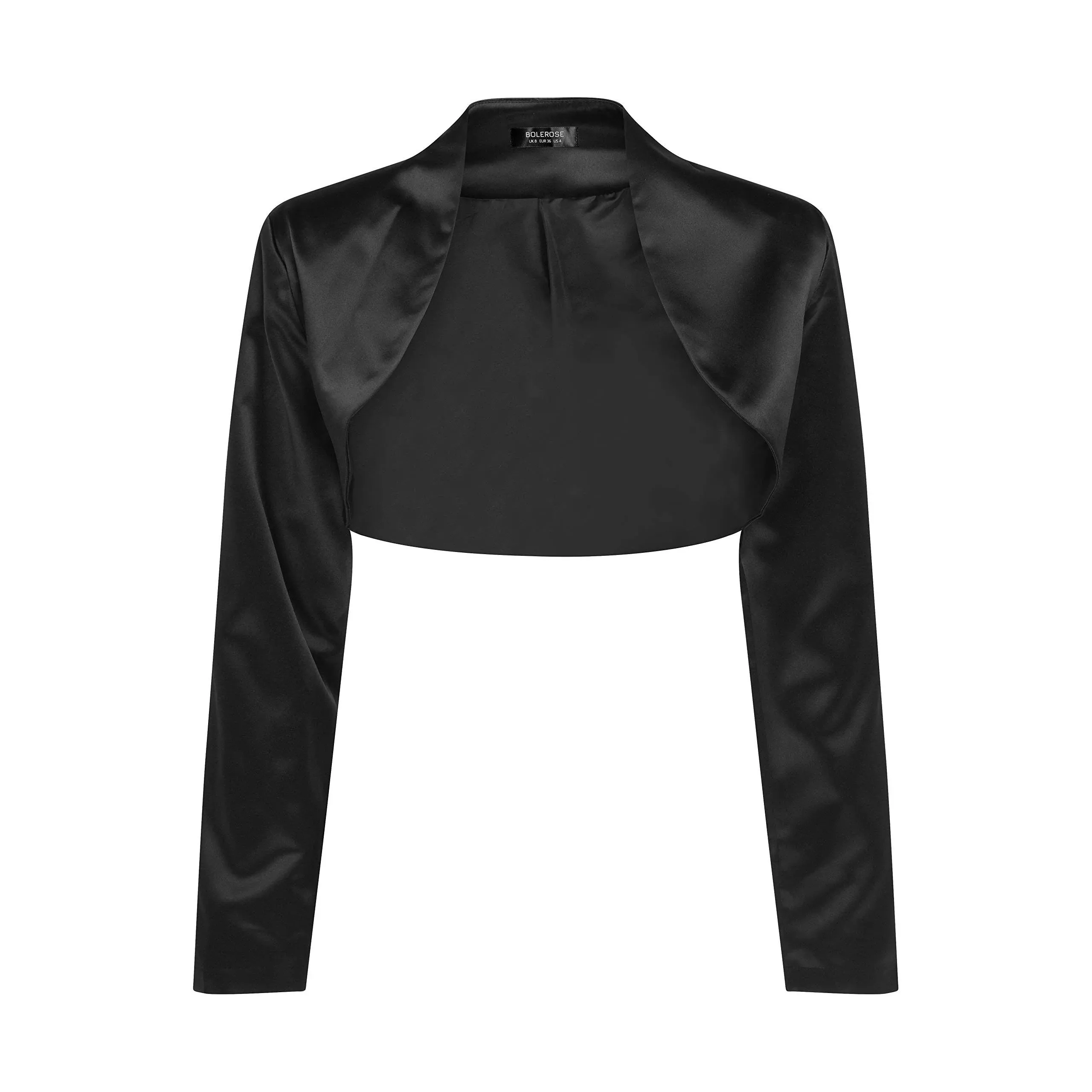 Bolerose Formal Long Sleeve Satin Bolero Shrug - Black - 5XL