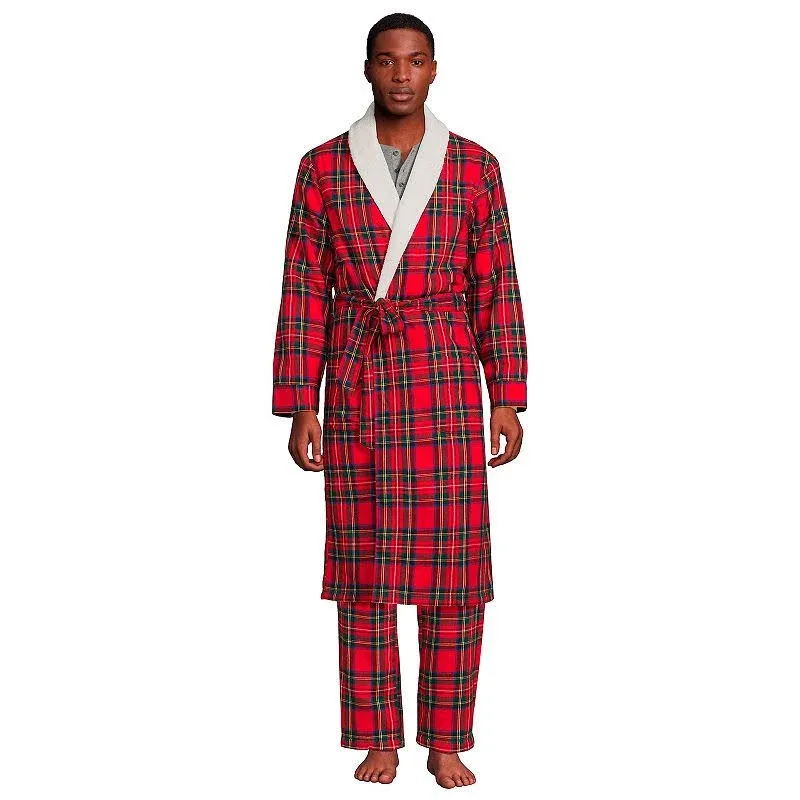 Men's Lands' End Sherpa-Lined Flannel Robe