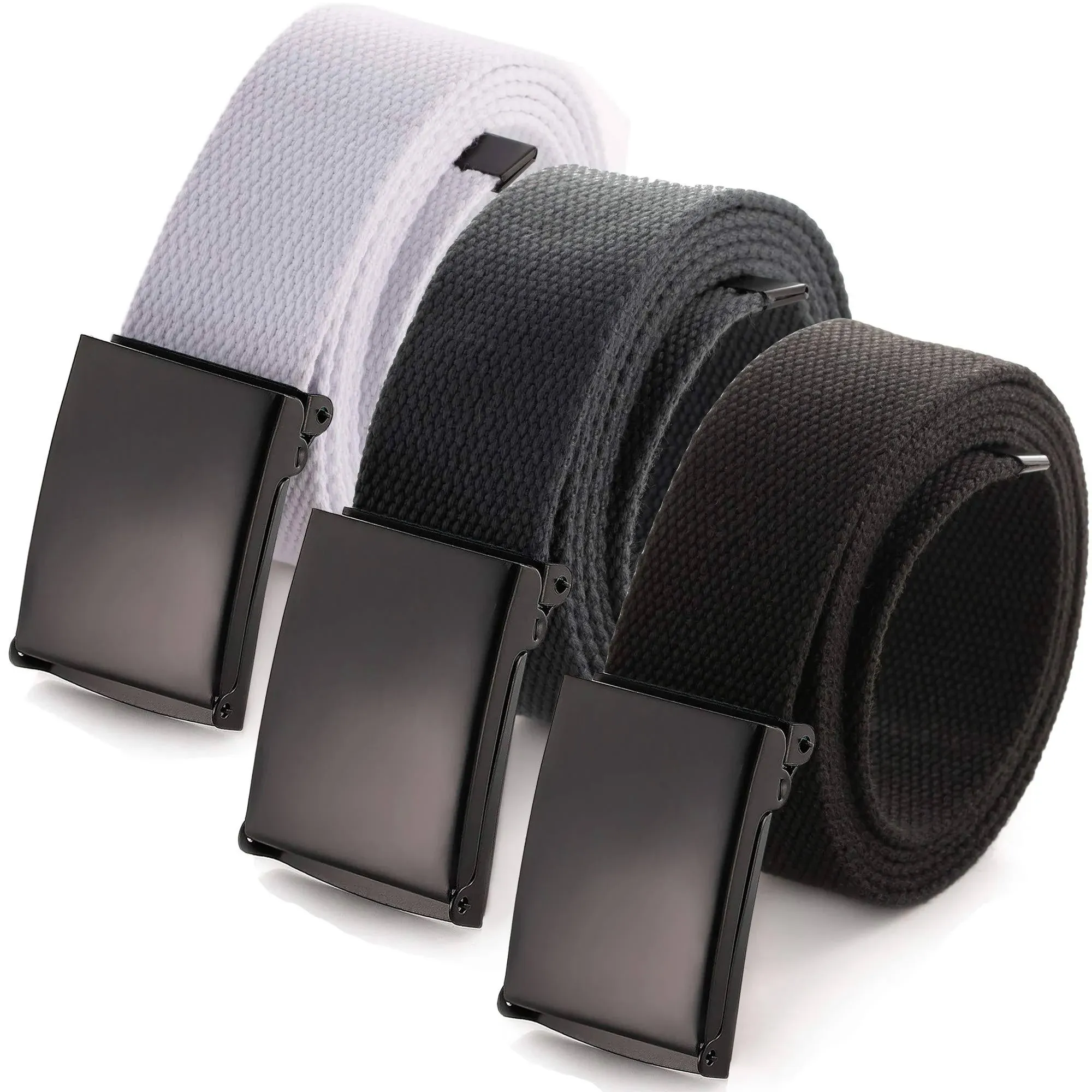 Mile High Life Cut To Fit Canvas Web Belt Size Up to 52" with Flip-Top Solid Black Military Buckle