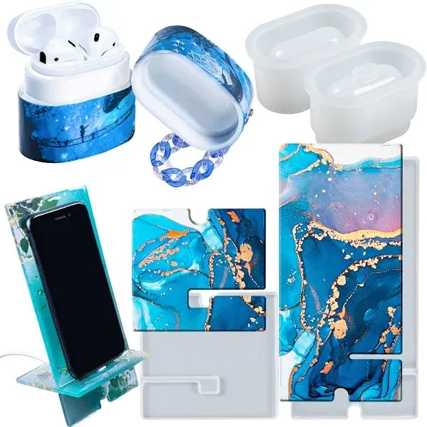 Funshowcase Resin Silicone Molds Earbuds Case and Phone Stand Epoxy Casting Craft Set