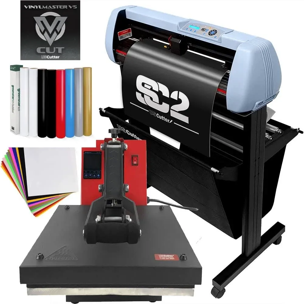 BUNDLE 34&#034; SC2 Vinyl Cutter + 15&#034; x 15&#034; Digital Heat Press + HTV, Sign Vinyl