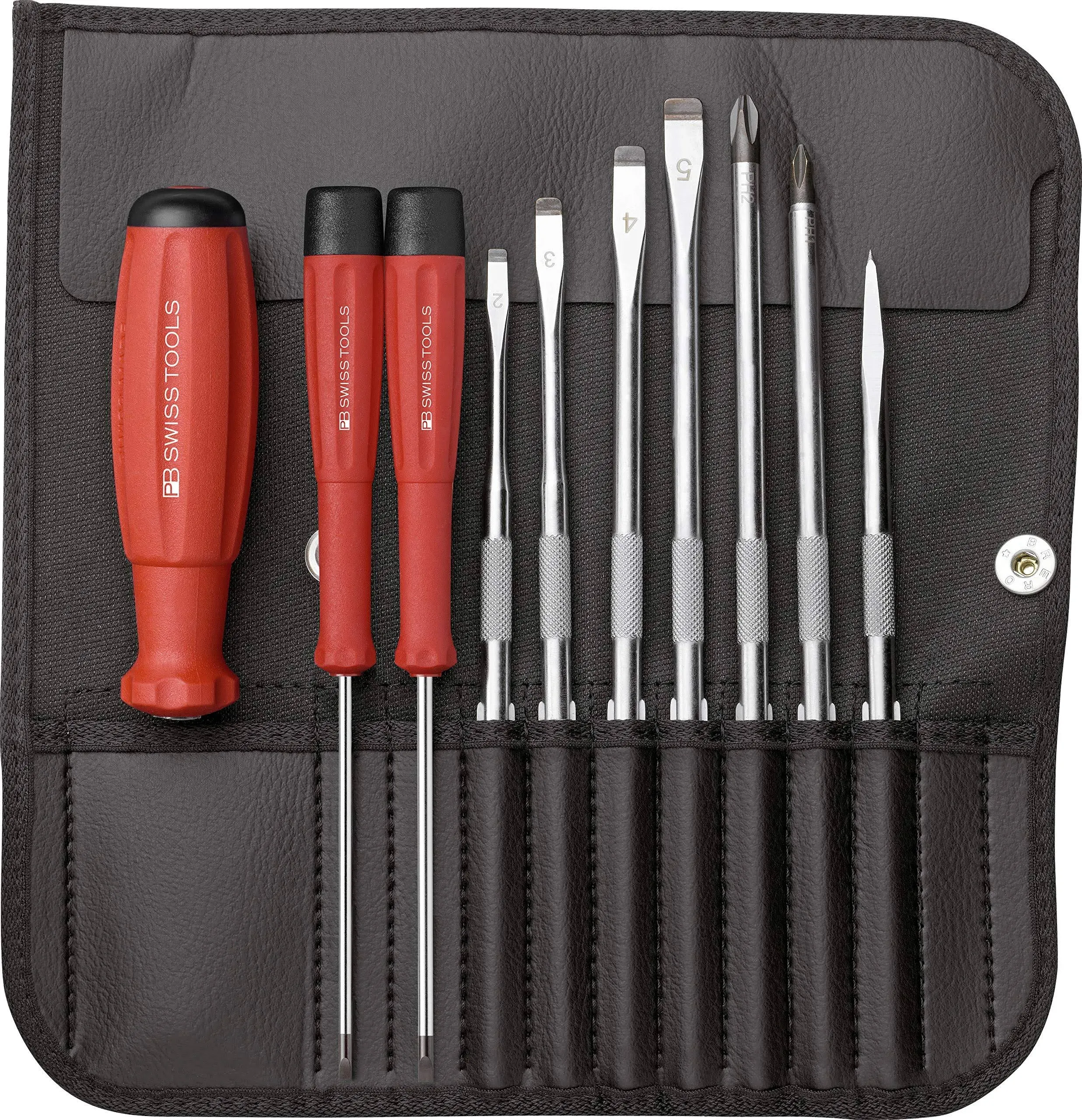 PB Swiss Tools PB 8215.ind SwissGrip Interchangeable Blade Screwdriver Set, w/ Roll-Up Case, 10 Pieces