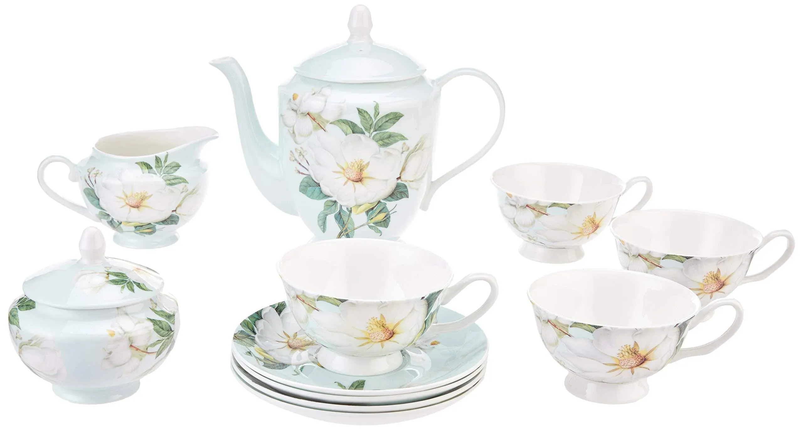 Grace Teaware Magnolia Bone China 11 Piece Tea Set