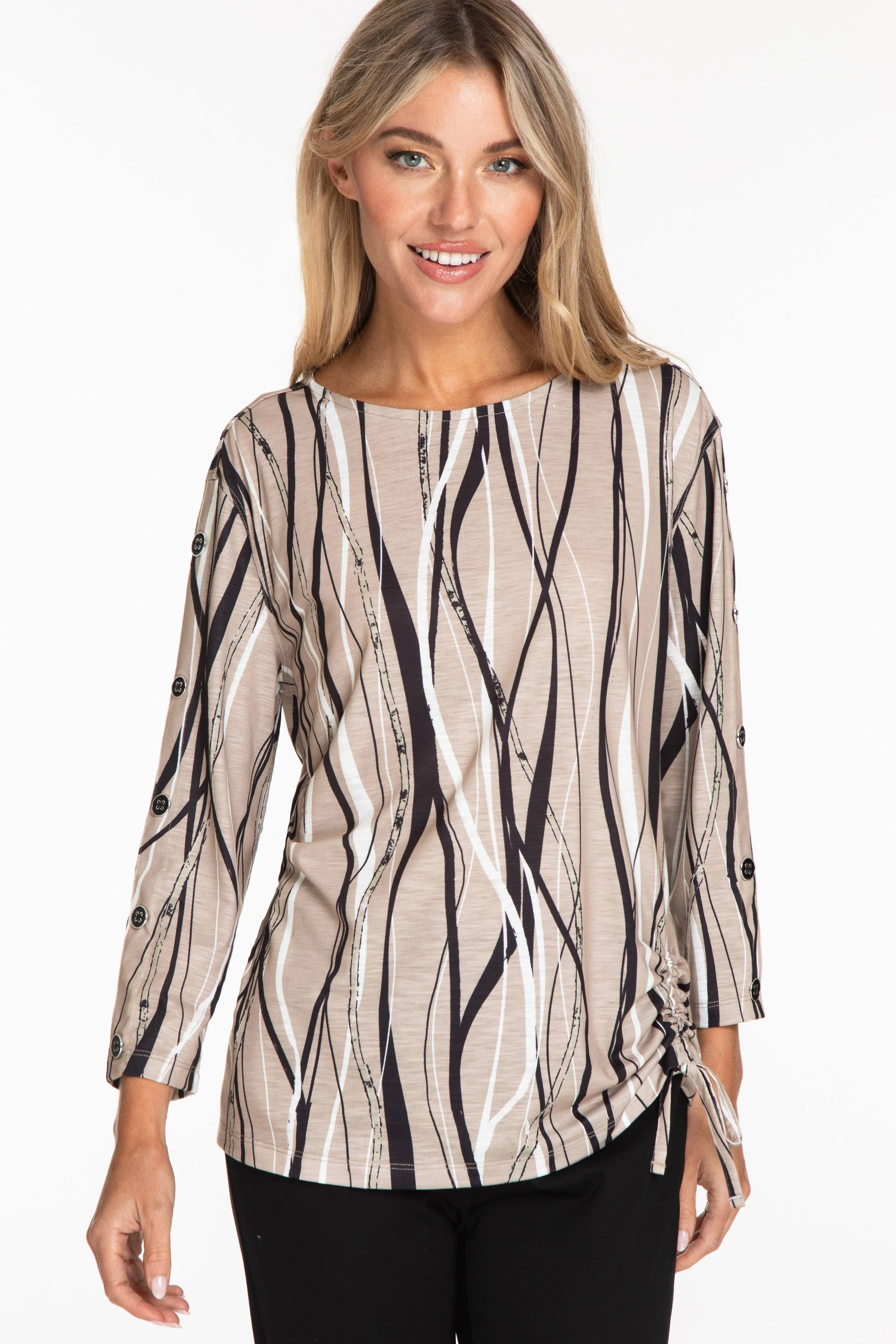 Multiples Wavy Stripe Side Drawstring Top