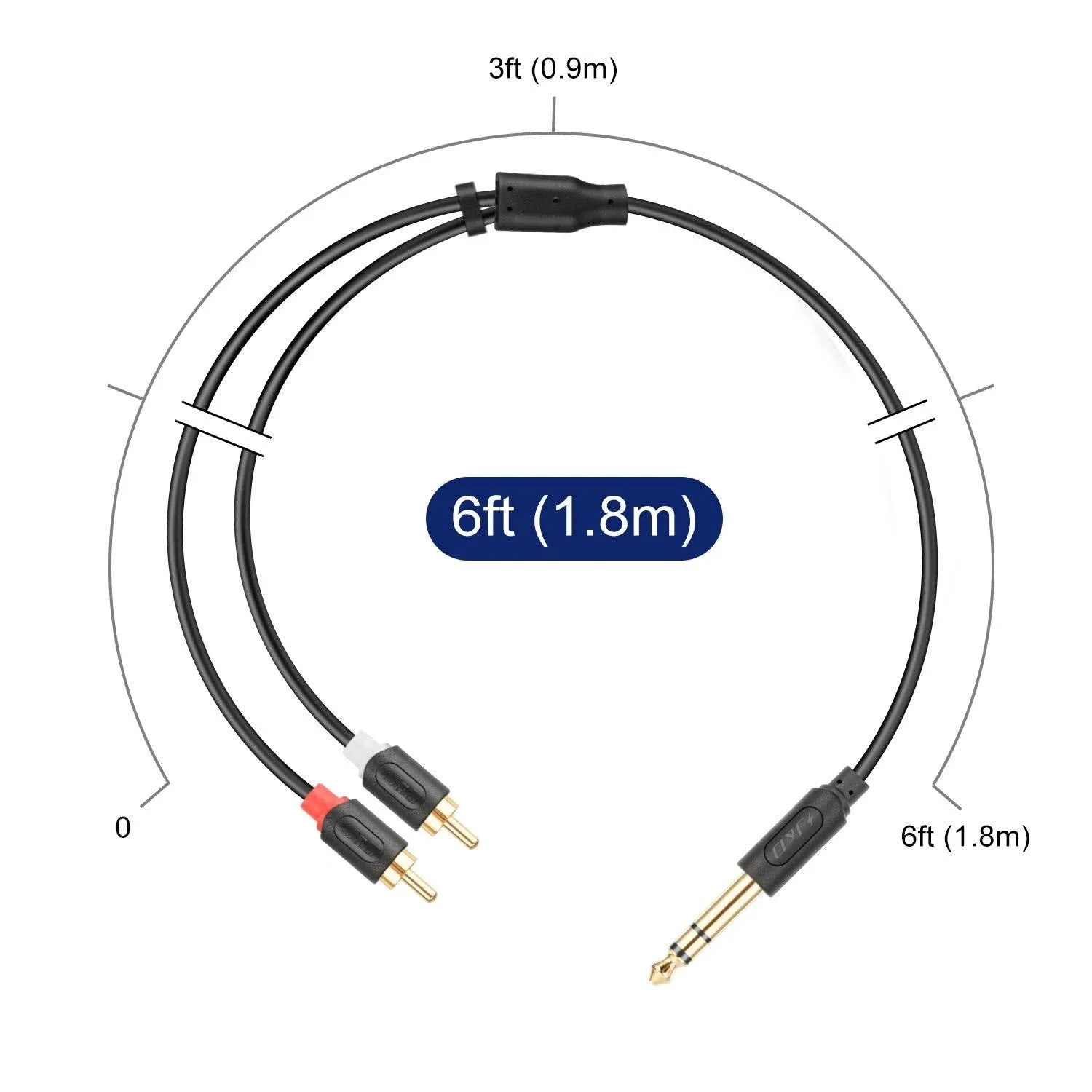 J&D Gold Plated 6.35mm 1/4 inch Male to 2 RCA Male Stereo Audio Adapter 1/4 to ...