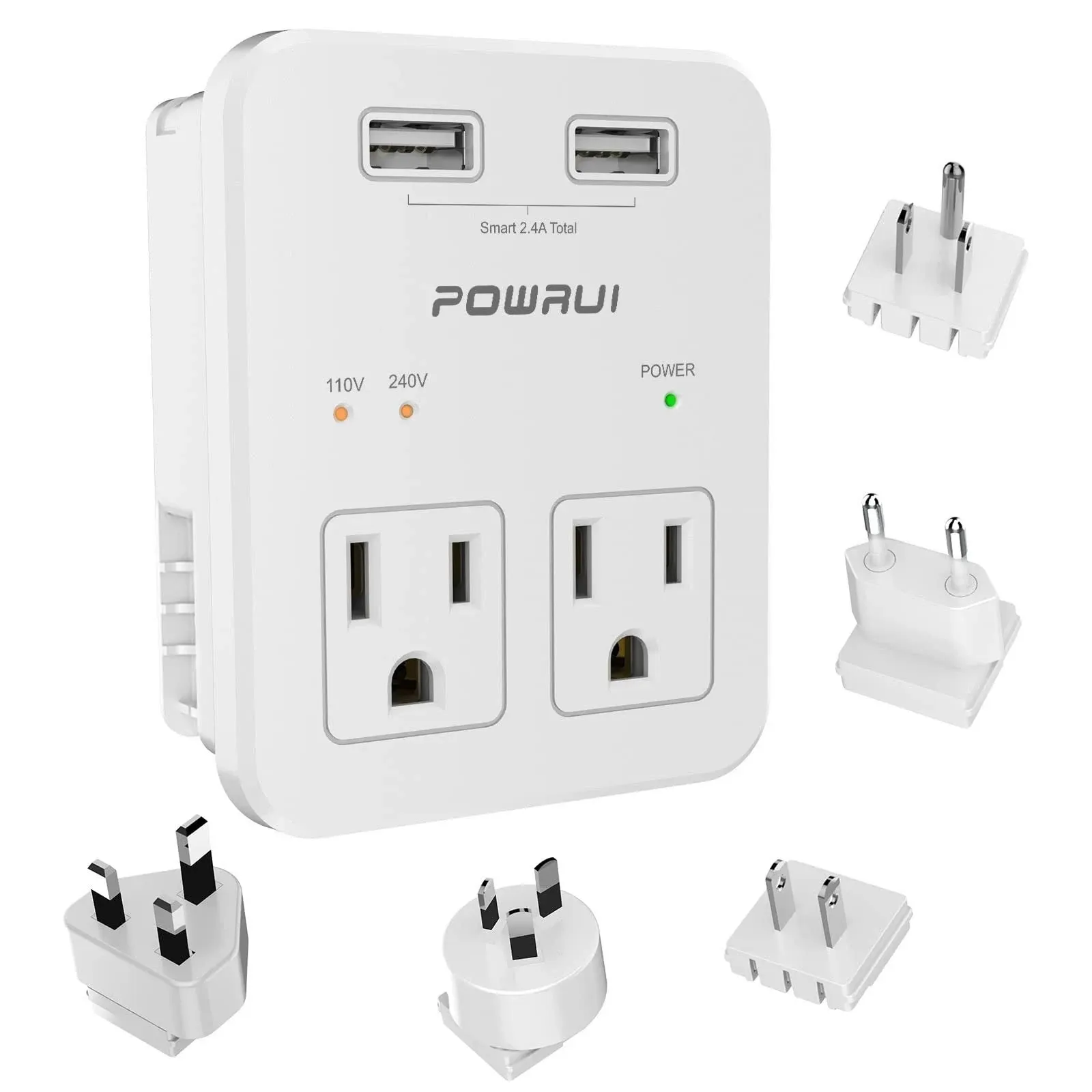 Powrui International Power Adapter, Surge Protector Travel Adapter with 2 USB ...