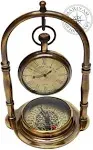 Maritime Brass Antique Desk Clock With Compass Home Decor Nautical Watch