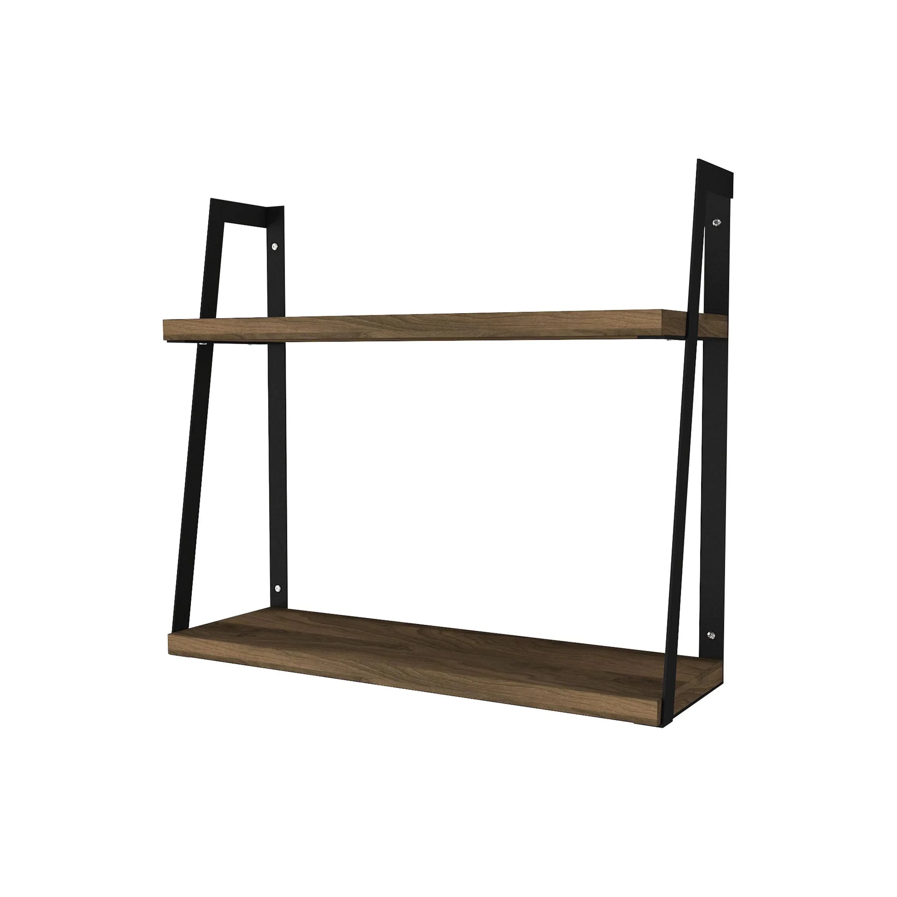 18" Rectangular 2 Tier Wood Floating Wall Mount Shelf With Metal Frame - Industrial - Display And Wall Shelves  - by Homesquare | Houzz