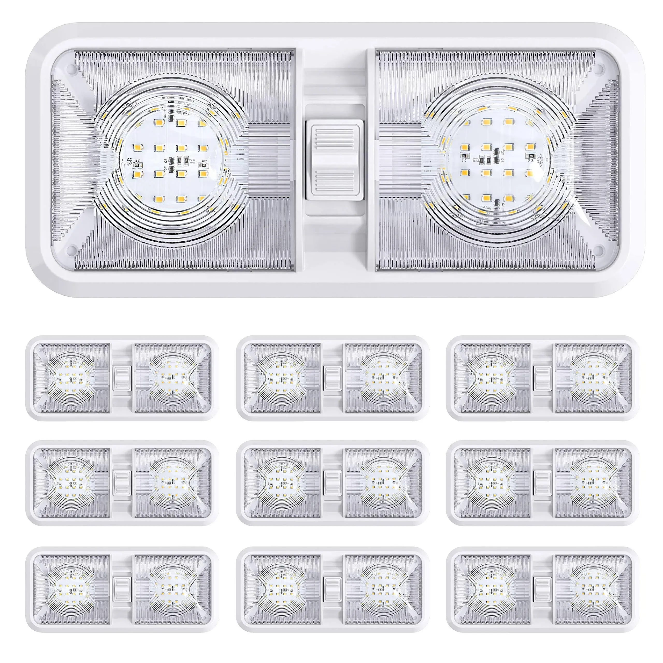 10 Pack Rv Led Ceiling Double Dome Light Fixture With On/off Switch Interior Lig