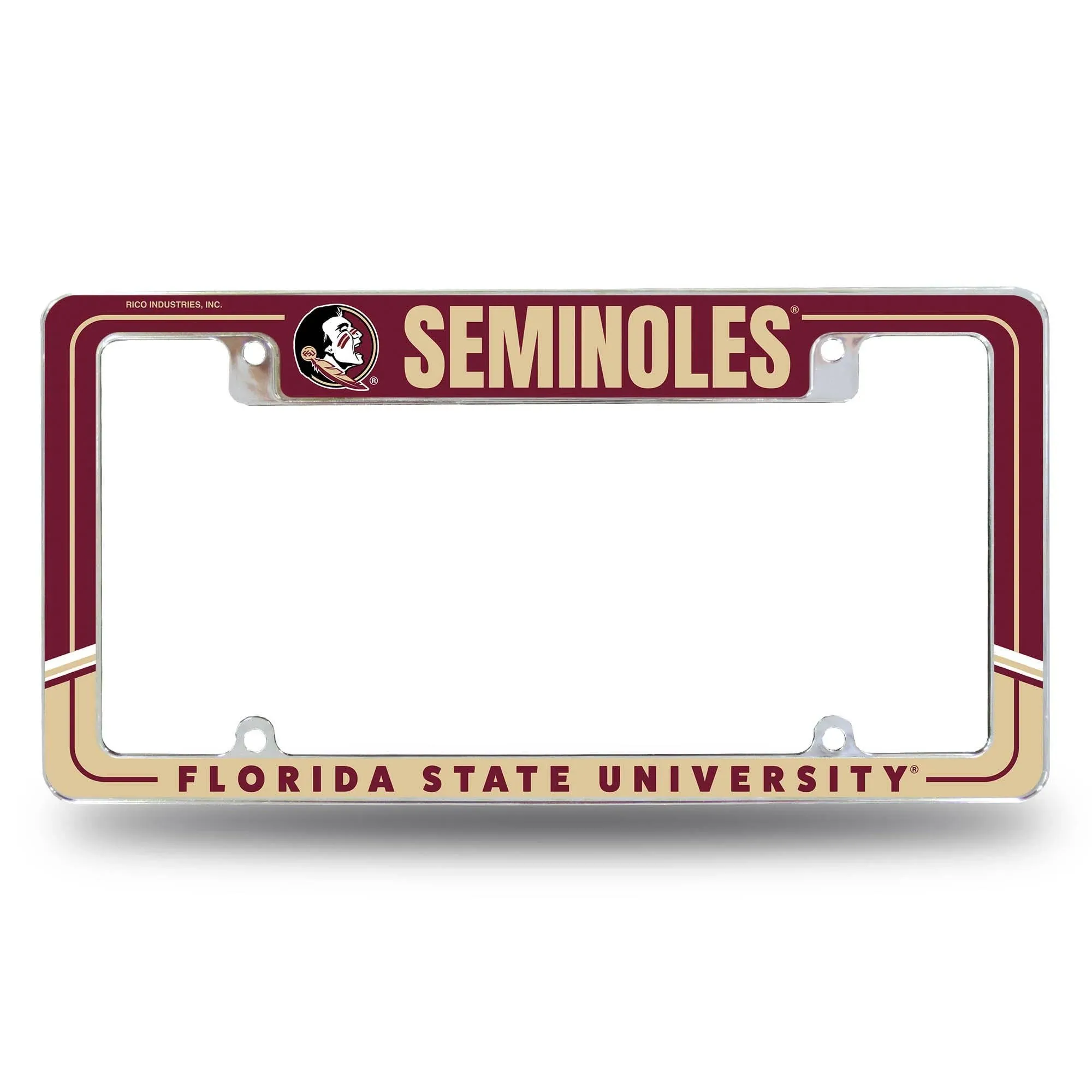 Rico Industries NCAA  Florida State Seminoles Two-Tone 12 x 6 Chrome All Over Automotive License Plate Frame for Car/Truck/SUV