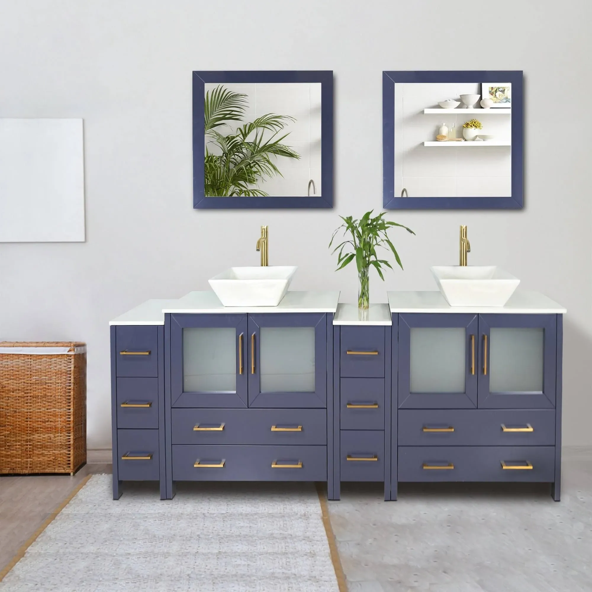 Vanity Art VA3136-96B 36 Inch Double Sink Bathroom Vanity Set With Engineered Marble Vanity Top With Soft Closing Doors And Drawers - Blue