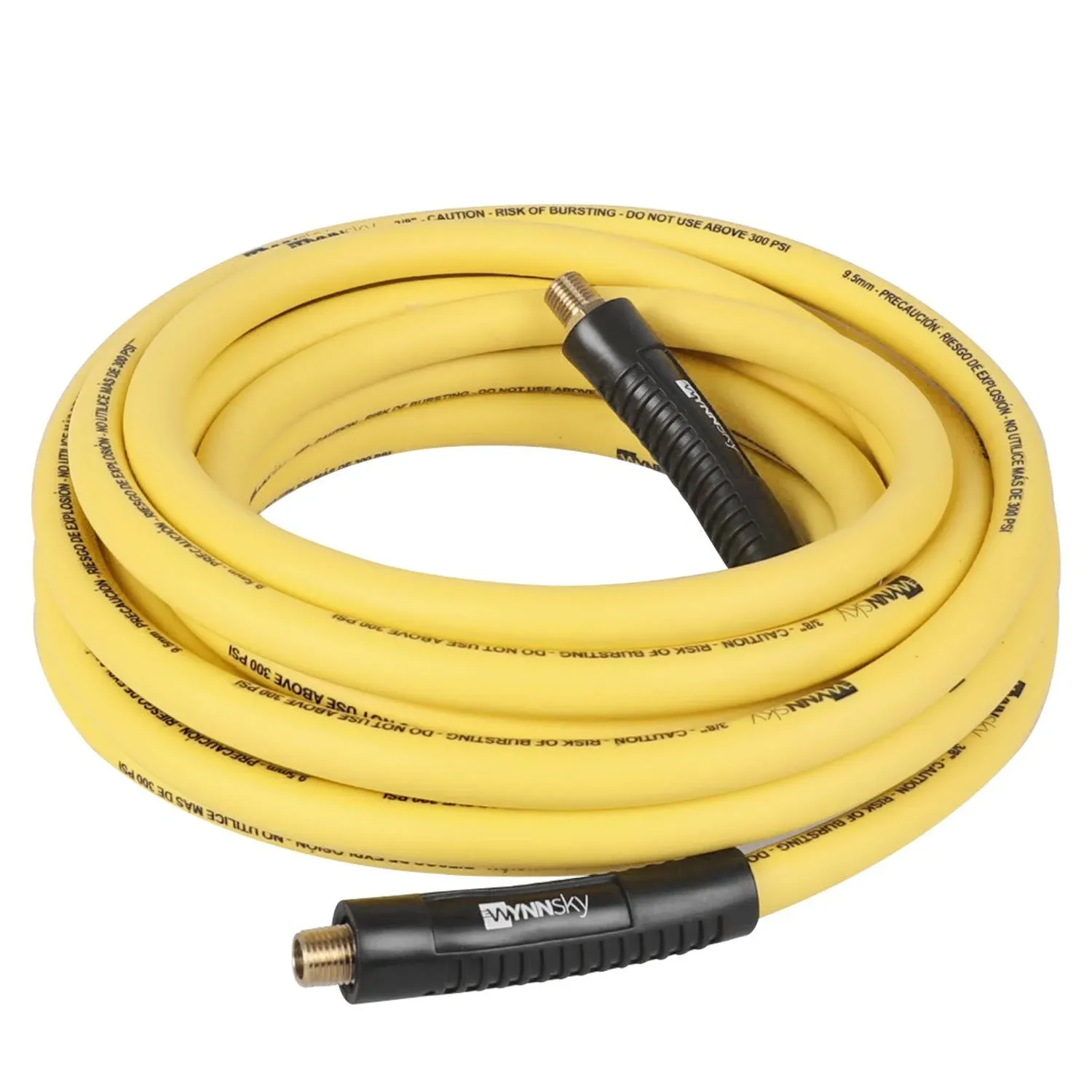 WYNNsky Hybrid Air Hose 3/8 in. × 25ft. 1/4" MNPT Fittings, 300 PSI Max Working Pressure,Non-Kinking, Lightweight, Flexible In Extreme Cold Weather, Excellent UV, Oil and Abrasion Resistant